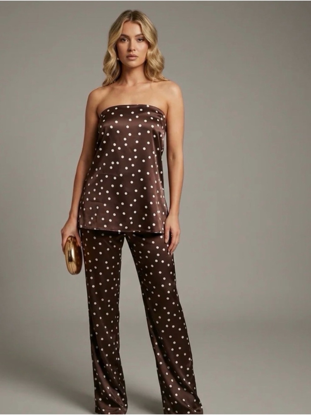 House of Harlow 1960 Brown & White Polka Dot Set